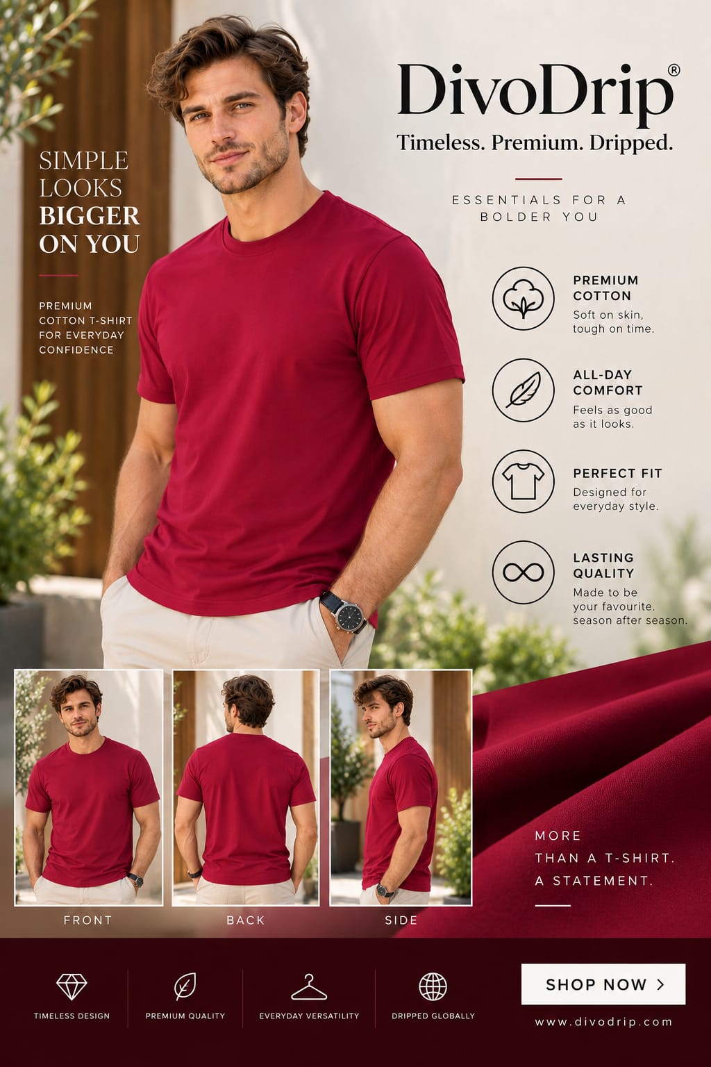 Round Neck T-Shirt (Maroon)